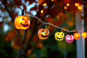 Luminous Pumpkin Decor - Halloween's Brightest Smile - Generative AI photo