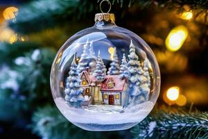 brillante Navidad ornamento - árbol bokeh antecedentes - generativo ai foto