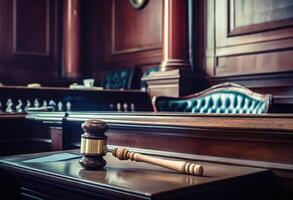 Justice in Focus - Judge's Gavel Centered in the Courtroom - photo