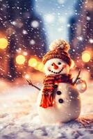 invierno mundo maravilloso con un juguetón monigote de nieve - generativo ai foto
