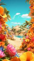 Summer Themed Lush Fractal Design Background generative AI photo