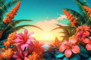 Summer Themed Lush Fractal Design Background generative AI photo