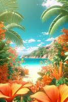 Summer Themed Lush Fractal Design Background generative AI photo