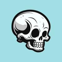 Cartoon Skull with Sharp Teeth on Blue vector