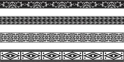 Vector set of seamless monochrome national native american ornaments. Endless ethnic black borders, frames of the peoples of America, Aztec, Maya, Incas. For sandblasting, plotter and laser cutting