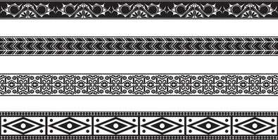 Vector set of seamless monochrome national native american ornaments. Endless ethnic black borders, frames of the peoples of America, Aztec, Maya, Incas. For sandblasting, plotter and laser cutting