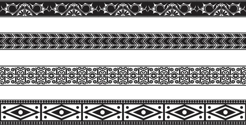 Vector set of seamless monochrome national native american ornaments. Endless ethnic black borders, frames of the peoples of America, Aztec, Maya, Incas. For sandblasting, plotter and laser cutting
