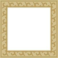 Vector golden square Kazakh national ornament. Ethnic pattern of the peoples of the Great Steppe, Mongols, .Kyrgyz, Kalmyks, Buryats. Square frame border