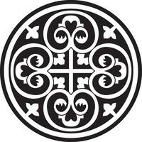 Vector black monochrome round ancient Byzantine ornament. Classical circle of the Eastern Roman Empire, Greece. Pattern motifs of Constantinople