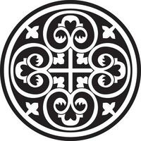 Vector black monochrome round ancient Byzantine ornament. Classical circle of the Eastern Roman Empire, Greece. Pattern motifs of Constantinople