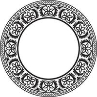 Vector round monochrome black Indian national ornament. Ethnic plant circle, border. Frame, flower ring. Poppies and leaves