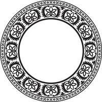 Vector round monochrome black Indian national ornament. Ethnic plant circle, border. Frame, flower ring. Poppies and leaves