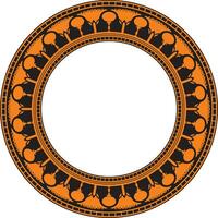 Vector orange round Egyptian border. Circle ornament of ancient Africa. Pattern of lotus flowers and sun..