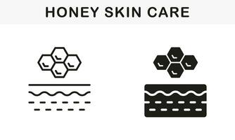 Honeycomb Hexagon on Skin Structure Symbol Collection. Honey Product for Skin Care Line and Silhouette Black Icon Set. Collagen Extract for Cosmetic Procedure Pictogram. Isolated Vector Illustration.