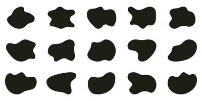 Irregular Organic Shape On White Background. Fluid Splodge. Random Circle Blob Collection. Black Round Liquid Silhouette Form. Asymmetric Blotch Set. Isolated Vector Illustration.