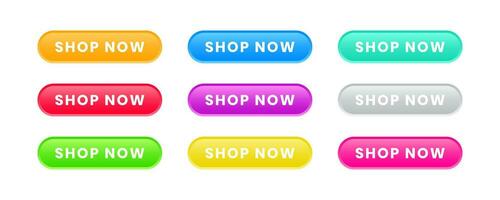 Set of colorful shop now buttons. Modern collection for web site. UI button concept. Vector illustration