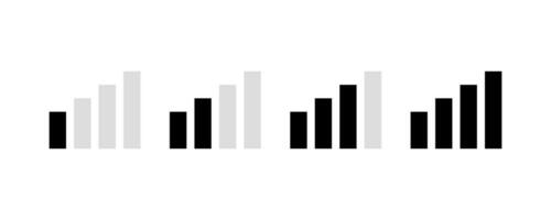 Set of signal strength sign symbols. 4G network connection strength rating on white background. Vector illustration