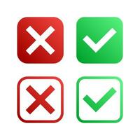 Set of green check mark and red cross icons. Checklist symbol, approval plan, and checklist sign. Vector Illustration