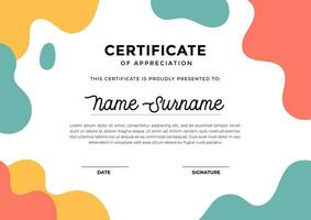 Modern certificate template with abstract shapes full color design, appreciation for business and education. vector