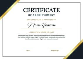 Certificate template with elegant design style and golden frame, appreciation for business and education. vector