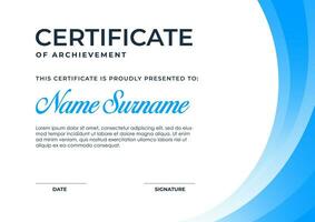 Elegant blue gradient color certificate template, appreciation for business and education. vector