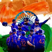 Indian cricket team with national flag photo