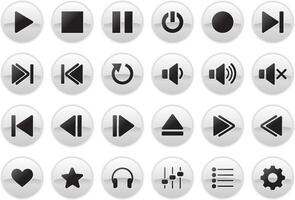 Media Player Button. Multimedia symbols and audio, music speaker volume white icons. vector