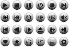 medios de comunicación jugador plata botón. multimedia símbolos y audio, música altavoz volumen en circulo metal icono. vector