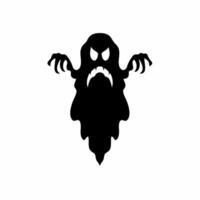 Ghost Cartoon Icon Logo Design. Black and White Stencil Tattoo. Flat Vector Illustration on White Background.