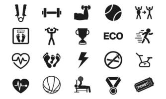 conjunto icono deporte aptitud física. sólido glifo estilo icono vector