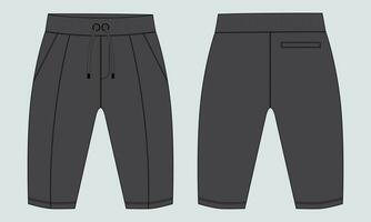 Fleece cotton jersey basic Sweat pant technical drawing fashion flat sketch template front and back views. Apparel jogger pants vector illustration mock up for kids and boys.