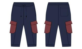 Fleece cotton jersey basic Sweat pant technical drawing fashion flat sketch template front and back views. Apparel jogger pants vector illustration mock up for kids and boys.