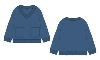 V- neck with pocket long sleeve sweatshirt vector illustration template for ladies