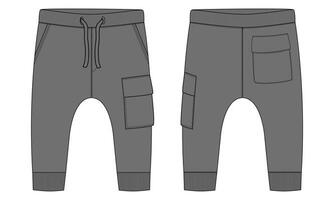 pantalones deportivos Moda plano bosquejo vector ilustración modelo para niños. vestir ropa diseño burlarse de arriba