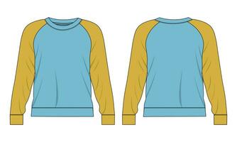 largo manga camisa de entrenamiento técnico Moda plano bosquejo vector ilustración modelo frente y espalda puntos de vista. lana jersey camisa de entrenamiento suéter saltador para de los hombres y Niños.