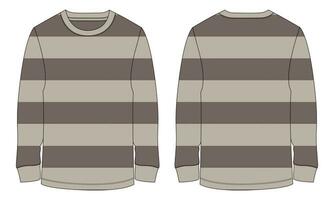 Long Sleeve T shirt With all over Stripe All Over Body Technical Fashion Flat sketch Vector Illustration Template Front And Back Views.