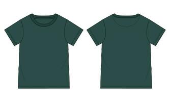 Short sleeve Basic T-shirt technical fashion flat sketch vector Illustration template front and back views. Basic apparel Design Mock up for Kids and boys.