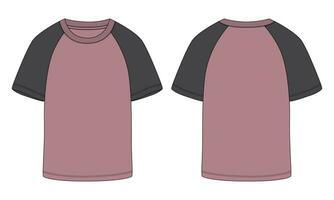 Short sleeve Raglan T shirt technical fashion flat sketch vector Illustration template front, back views