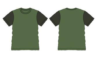 Regular fit Short sleeve T-shirt technical Sketch fashion Flat Template With Round neckline Front and back view. Clothing Art Drawing Vector illustration basic apparel design Mock up.