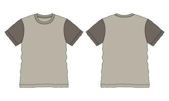 Regular fit Short sleeve T-shirt technical Sketch fashion Flat Template With Round neckline Front and back view. Clothing Art Drawing Vector illustration basic apparel design Mock up.