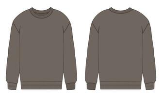Long sleeve Sweatshirt technical fashion flat sketch vector illustration template front and back views. Fleece jersey sweatshirt sweater jumper for men's and boys.