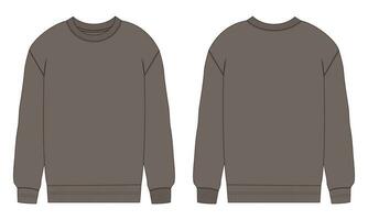 Long sleeve Sweatshirt technical fashion flat sketch vector illustration template front and back views. Fleece jersey sweatshirt sweater jumper for men's and boys.