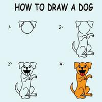 paso por paso a dibujar un perro. dibujo tutorial un perro. dibujo lección para niños. vector ilustración