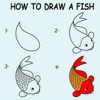 Step by step to draw a Cute Fish. Drawing tutorial a Cute Fish. Drawing lesson for children. Vector illustration