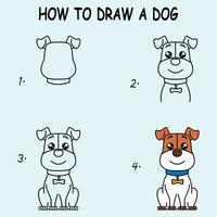 paso por paso a dibujar un perro. dibujo tutorial un perro. dibujo lección para niños. vector ilustración