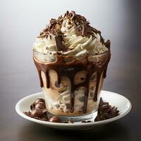 Chocolate flavored ice cream on a white background photo