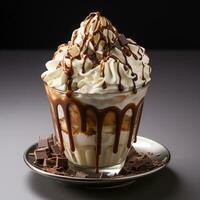 Chocolate flavored ice cream on a white background photo