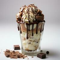 Chocolate flavored ice cream on a white background photo