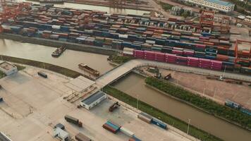 Containers and seaport, trade and logistics. video