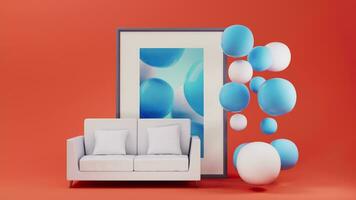 Sofa mit Orange Hintergrund, 3d Wiedergabe. video